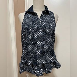 ARMANI EXCHANGE Sleeveless Navy Printed  Ruffle Hem Blouse Size SP.